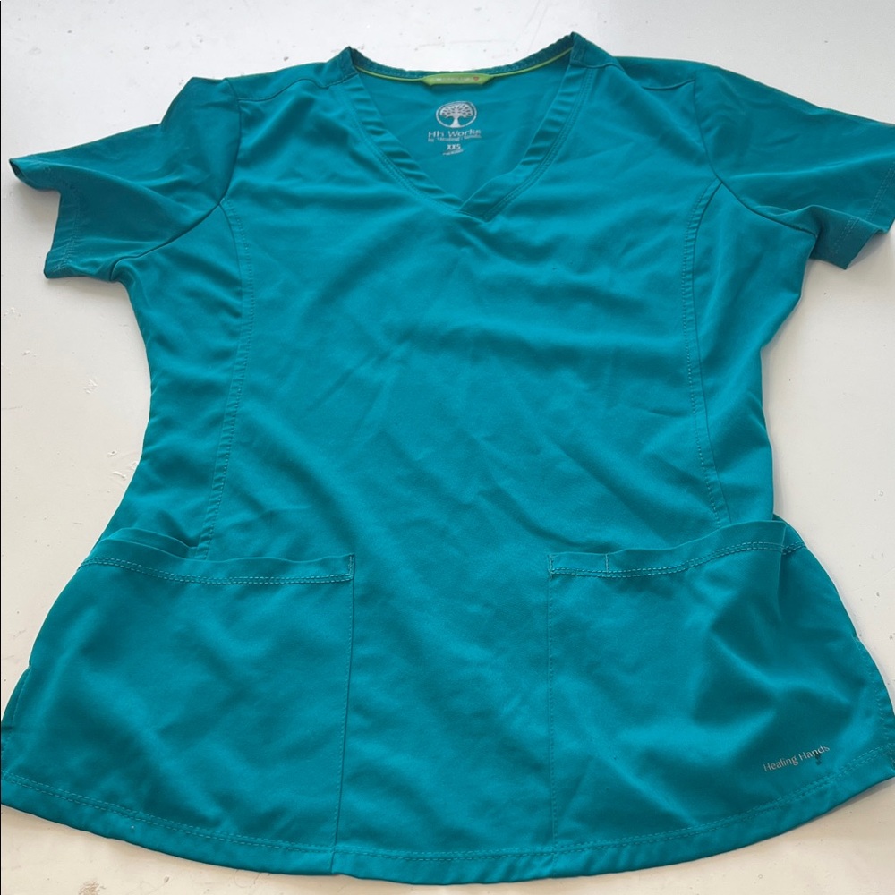 Healing Hands XXS Teal Short Sleeve Double Pocket V Neck Scrub Uniform Top